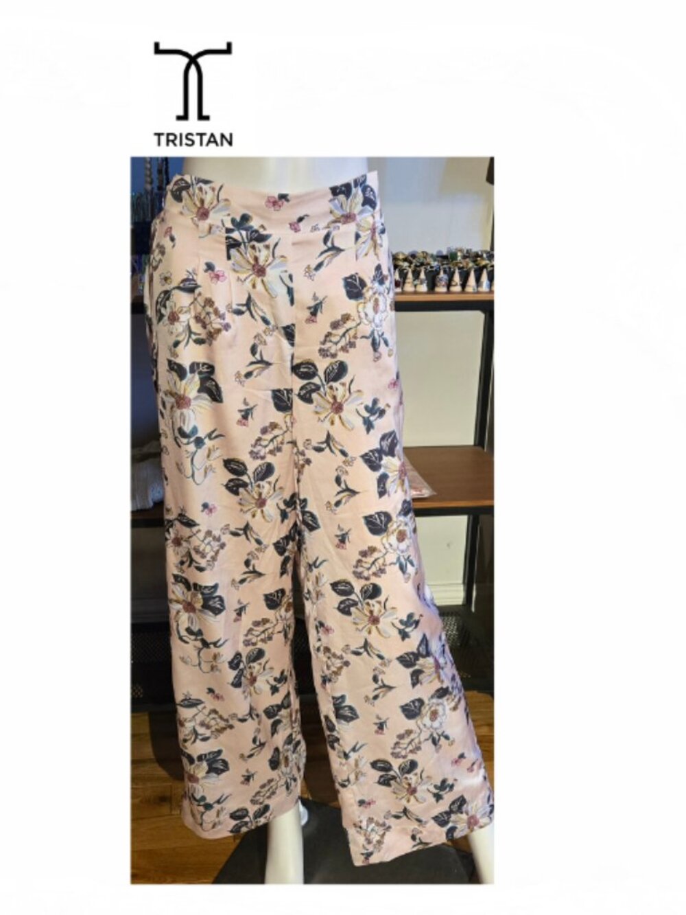 NWOT Pink Floral Satin Slip-on Pants XS-Small